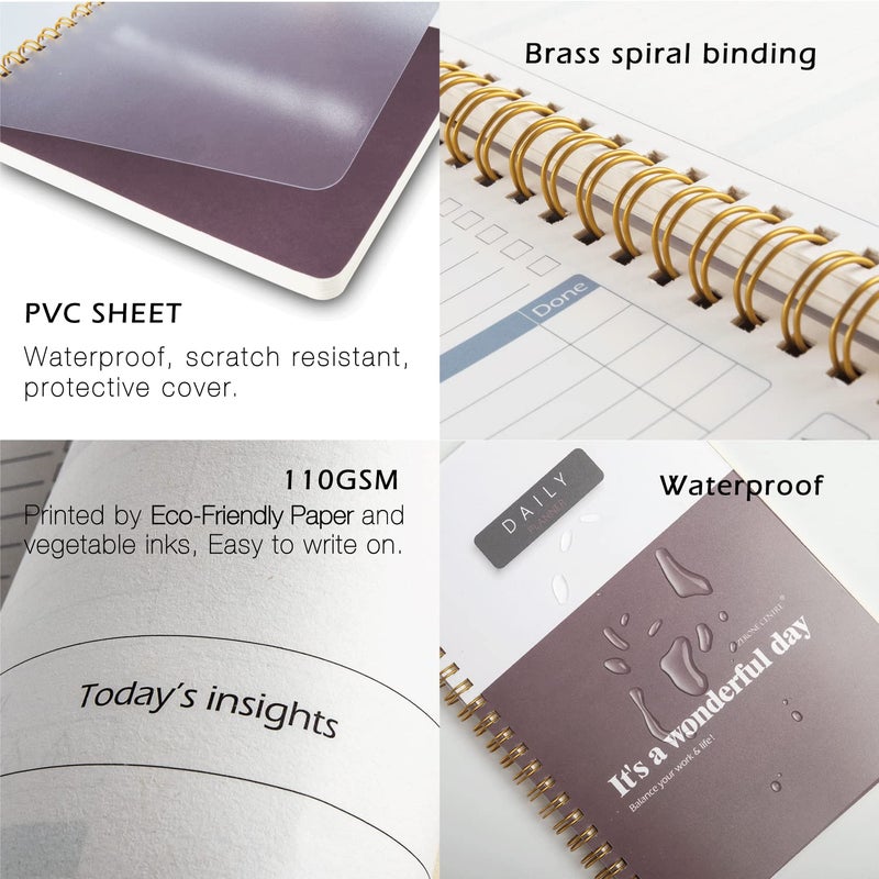 ZERONE CENTRE A5 Undated Daily Hourly Planner Notepad - Day Organizer Planner, 128 Pages Work Journal for Daily To do List, Notes, Water Intake and Meal Planner- Dark Wine Red - Image 5